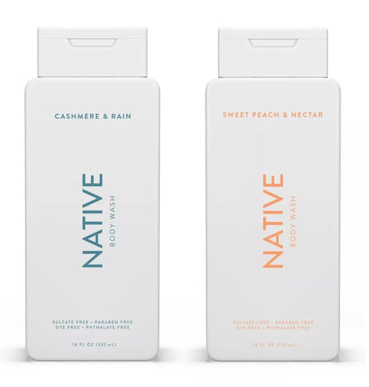 Native Body Wash 2-Pack: Sweet Peach & Nectar + Cashmere & Rain (18 fl oz each)